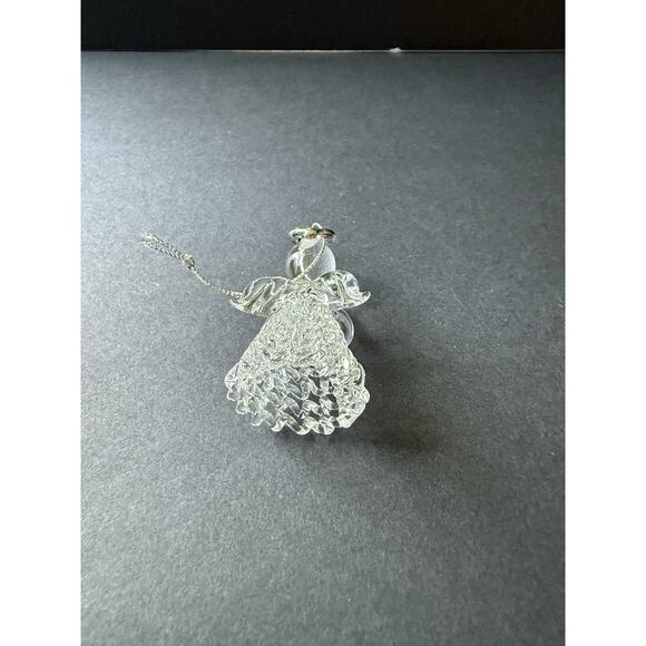 Vtg Crystal Handblown Spun Glass Clear Angel Wings Ornament Holiday Christmas - Picture 4 of 6